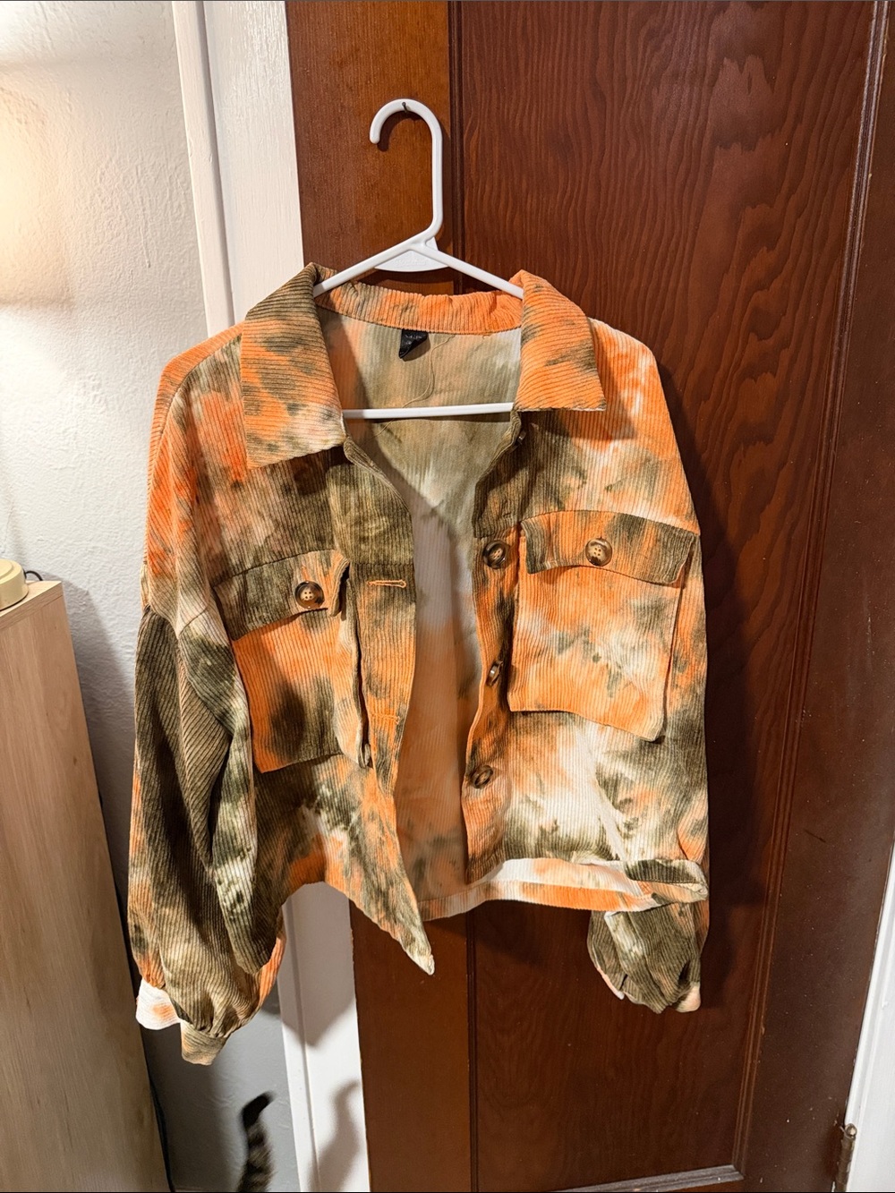 SHEIN Orange & Olive Tie-Dye Corduroy Jacket